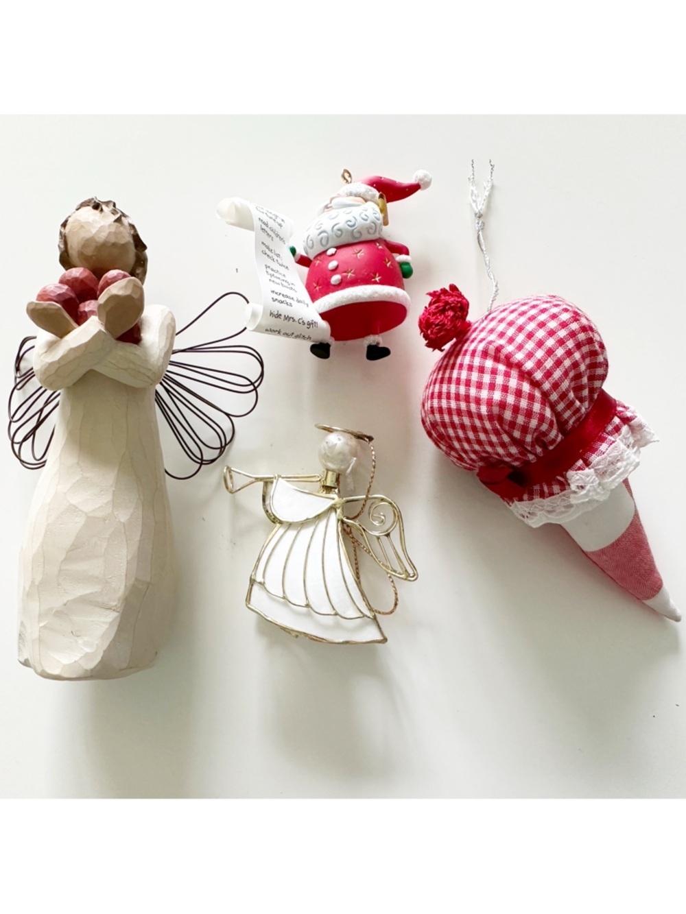 Lot of random Vintage Christmas ornaments and Willow Tree “Good Health” Figurine